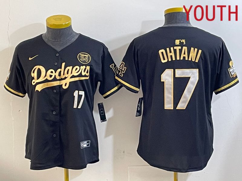Youth Los Angeles Dodgers #17 Ohtani Black Gold Fashion Nike 2024 MLB Jersey style 11201->youth mlb jersey->Youth Jersey